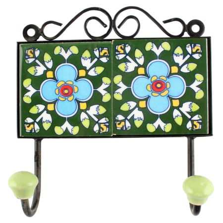 Forest Green Wheel Flower Ceramic Tile Hook